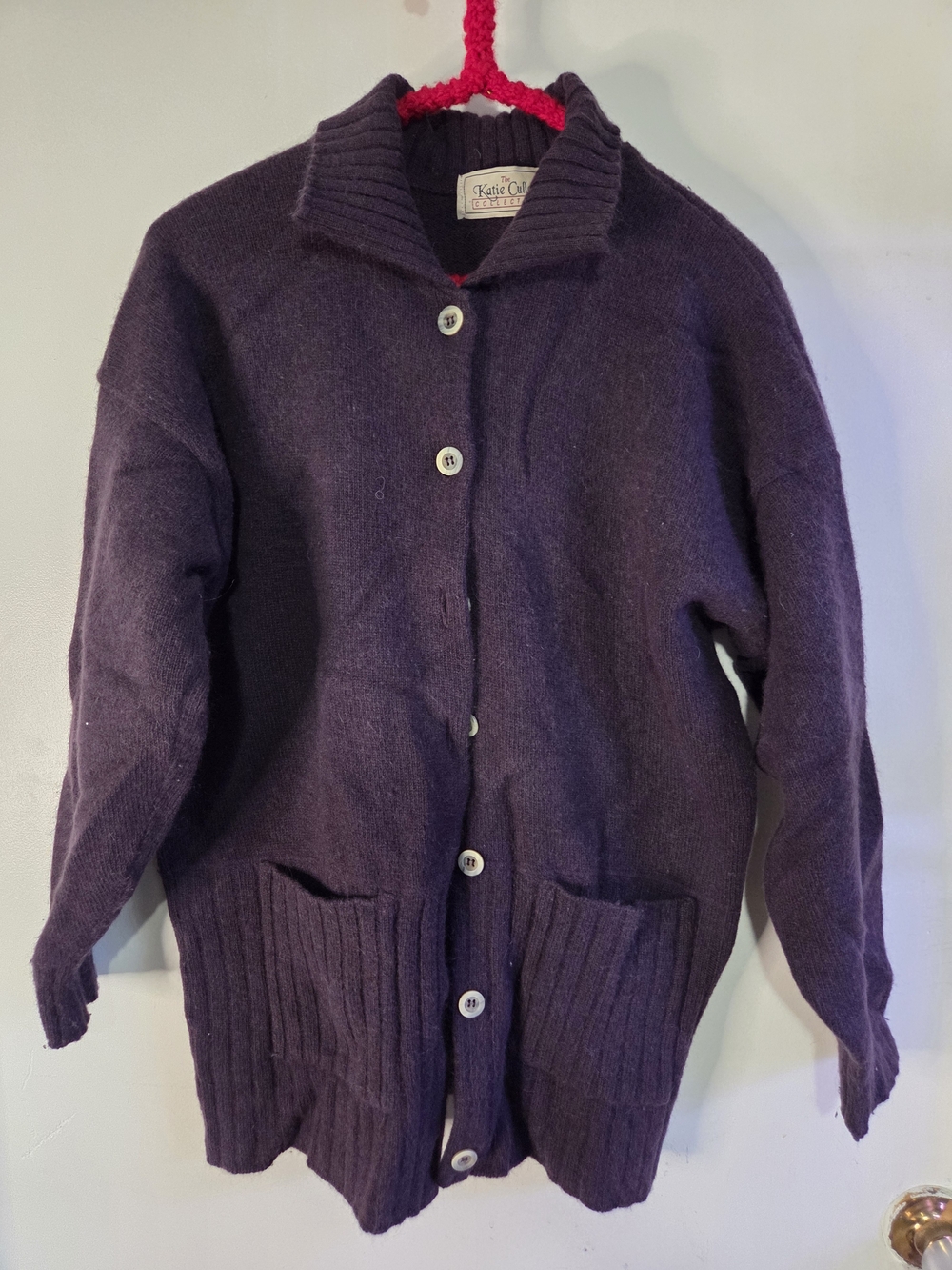 Purple Button-Front Wool Blend Cardigan